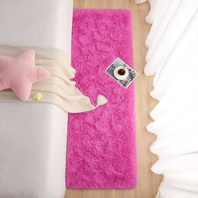 Chicrug Soft Runner Rug for Bedroom Living Room Plush Fluffy Rugs 2x6 Feet, Shag Furry Runner Rug Carpet Non Shedding for Nursery Children Kids Girls Room Home Decorative, Hotpink