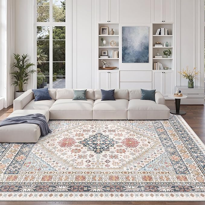 zesthome 8x12 Area Rugs for Living Room,Non-Slip Backing Washable Rugs,Vintage Large Area Rug，Stain Resistant Home Decor Rug (Multi,8'x12')