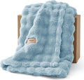 Bedsure 3D Fleece Bubble Blanket for Couch - GentleSoft Blue Throw Blanket for Sofa Bed Room Decor - Luxury Soft Cozy Gifts for Kids Girls, Lightweight, All Seasons, Light Blue, 50"×60"
