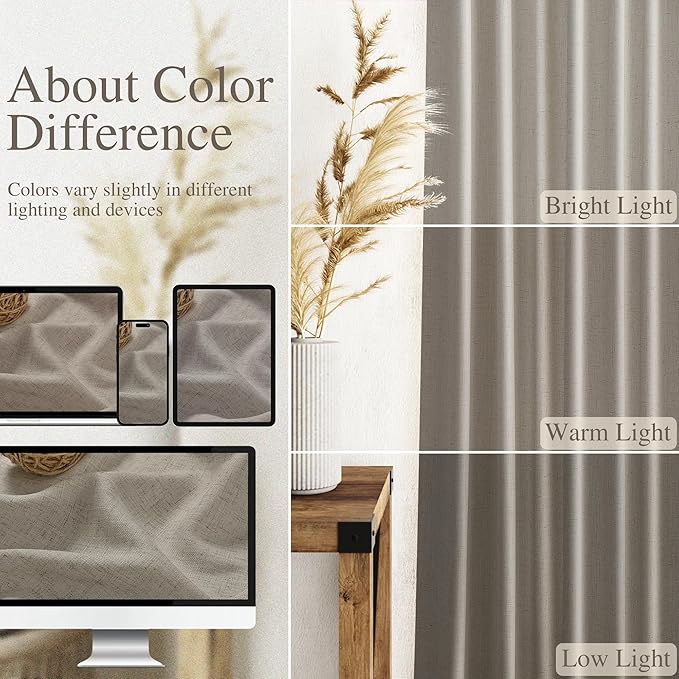 Nanspring 108 Inch Long Curtains for Living Room Grey Beige Linen Simple Modern Light Filtering Semi Sheer Curtain Back Tab Boho Neutral Gray Floor to Ceiling High Window for Bedroom 52x108,2 Panels