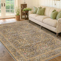 Washable Dining Room Rugs for Under Table - 6x9 Brown Oriental Area Rug for Living Room, Low Pile Non-Slip Floor Carpet for Bedroom Under Bed - Vintage Design & Stain Resistance