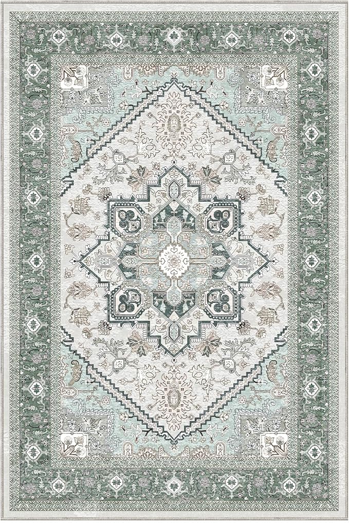 OPPODREAM Soft Throw Rugs 2x3, Small Washable Entryway Rugs 2 x 3 with Non Slip Backing, Low-Pile Faux Cashmere 2 x 3 Carpet, Green
