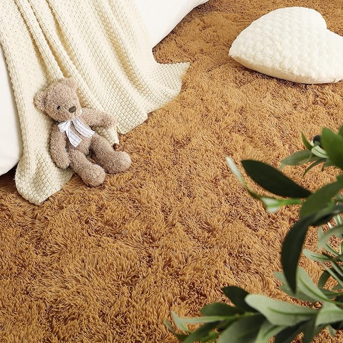 LOCHAS Ultra Soft Indoor Modern Area Rugs Fluffy Living Room Carpets for Children Bedroom Home Decor Nursery Rug 6x9 Feet, Khaki