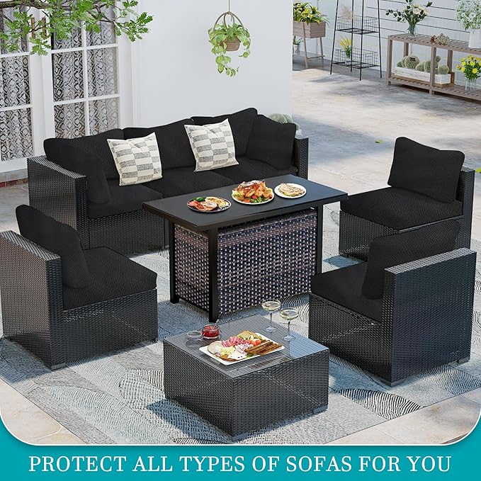 14Pcs Stretch Patio Cushion Covers,Outdoor Couch Covers Replacement,Outdoor Couch & Sofa Slipcovers,for Patio Furniture Cushion Covers,Washable Reusable Furniture Protector (Black,Cover Only)