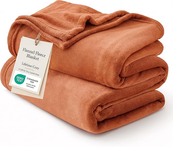 Bedsure GentleSoft Fleece Throw XL Blanket Dark Orange - 300GSM Soft Lightweight Plush Cozy Blankets for Bed, Sofa, Couch, Travel, Camping, 50x70 inches