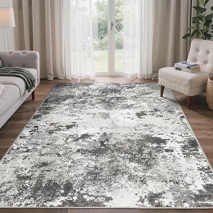 BEIMO Area Rugs 5x7 for Living Room Bedroom, Modern Abstract Machine Washable Rug, Large Soft Low Pile Floor Carpet with Non Slip Backing for Dining Room, Black Grey