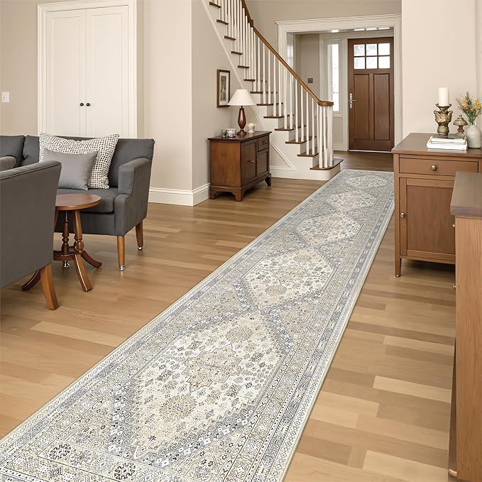 Washable Runner Rug 2.5x14, Non-Slip Long Kitchen Mats for Floor, Vintage Rug for Entryway, Soft Hallway Runner for Dining Room, Bedroom, Living Room(Beige,2.5'x14')