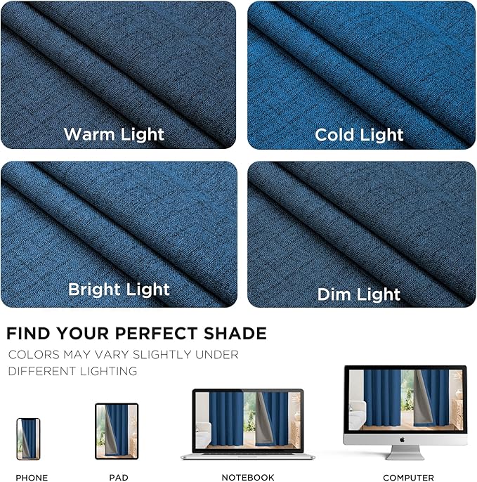 Joydeco Blackout Curtains for Bedroom - 100% Light Blocking 2 Panels Navy Blue Drapes 42" W x 108" L, Thermal Insulated Room Darkening Curtains, Linen Textured for Living Room, Rod Pocket & Back Tabs