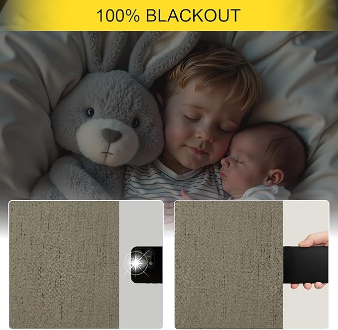 Linen Brown Curtains for Bedroom 84 Inch Long 2 Panel Burg 100% Blackout Back Tab Pleated Look Drape Light Blocking Thermal Insulated Burlap Farmhouse Black Out Curtain for Living Room 52x84 in Length