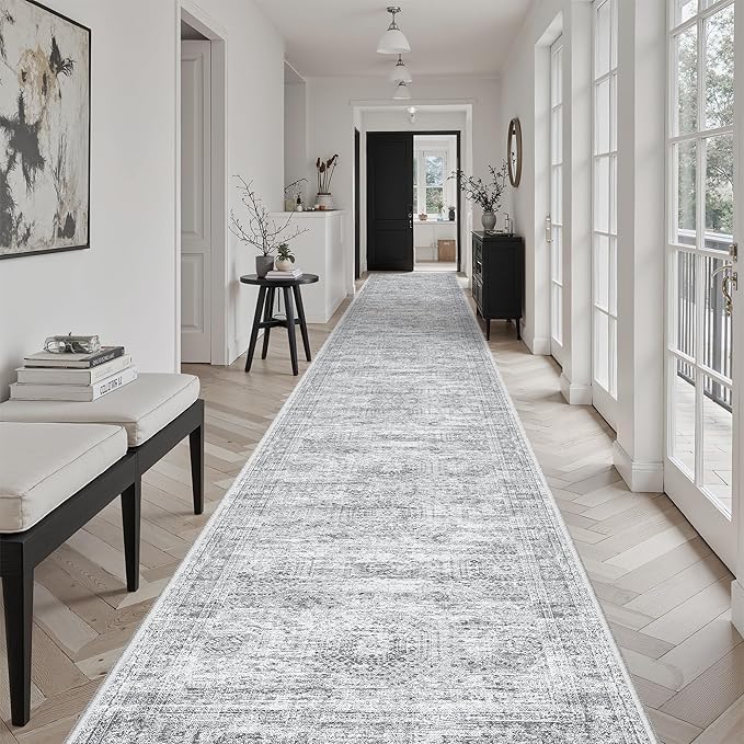 Soalmost 3x20 Hallway Runner Rug - Extra Long Carpet Runners for Hallways 20ft Non Slip Stain Resistant Rugs Runner for Living Room Bedroom 20 Feet Floor Carpet for Kitchen, Grey