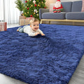 OLANLY 5x5 Area Rugs for Living Room Bedroom, Machine Washable Soft Fluffy Shaggy Bedside Rug, Indoor Floor Carpet for Kids Girls and Boys, Dorms, Nursery Rooms, Home Decor Aesthetic, Navy Blue