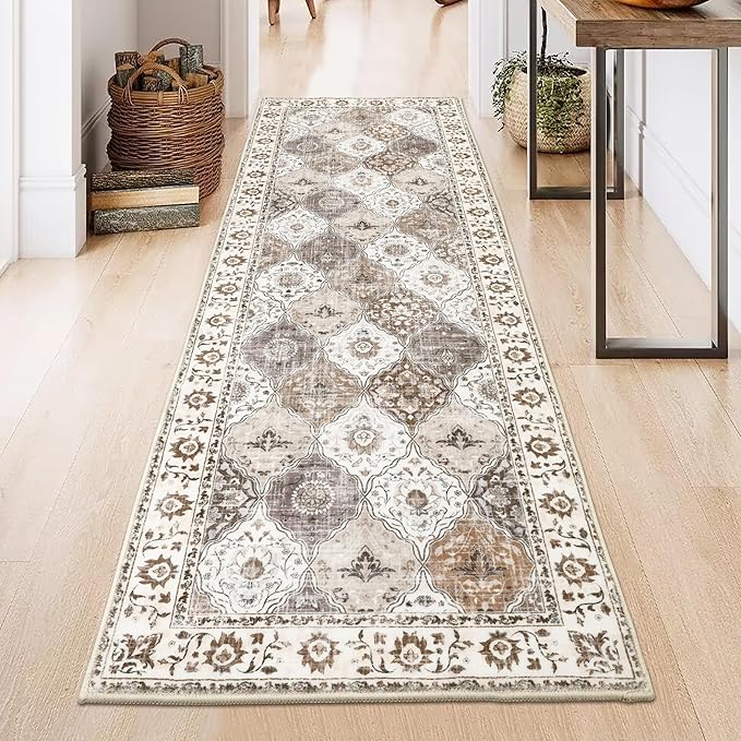 HEBE Hallway Runner Rug 2'x6' Washable Vintage Distressed Area Rugs Non Slip Laundry Rug Runner Boho Floor Carpet Runners for Hallways Entryway Laundry Room Kitchen Bathroom