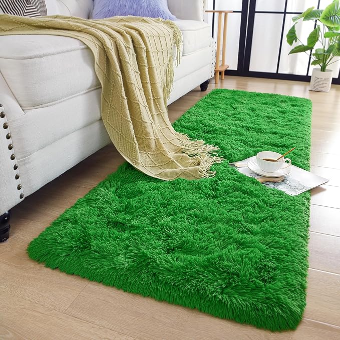 Chicrug Soft Runner Rug for Bedroom Living Room Plush Fluffy Rug 2x6 Feet, Shag Furry Runner Rug Carpet Non Shedding for Nursery Children Kids Girls Room Home Decorative, Grass Green