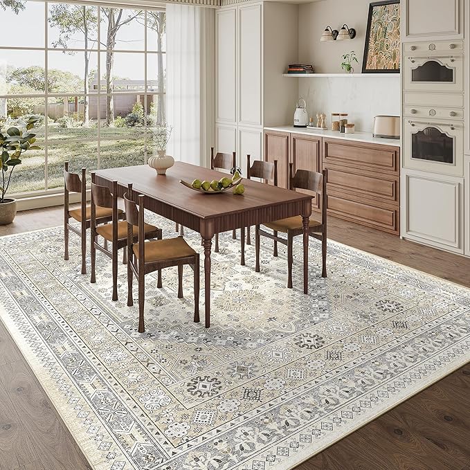 zesthome 10x12 Area Rugs,Stain Resistant Washable Rug,Ultra-Thin Rugs for Living Room,Bedroom,Non-Slip Backing Home Decor Large Area Rug (Beige,10'x12')
