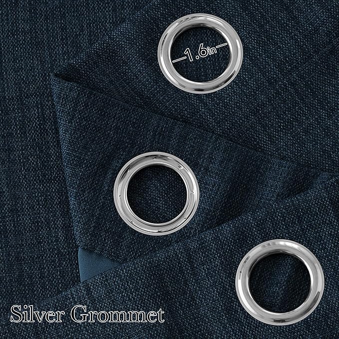 NICETOWN Faux Linen Navy Blue Blackout Curtains 84 inches Long for Living Room - Privacy Panels for Bedroom, Modern Farmhouse Style Easy Care Grommet Top, 2 Panels, W52 by L84