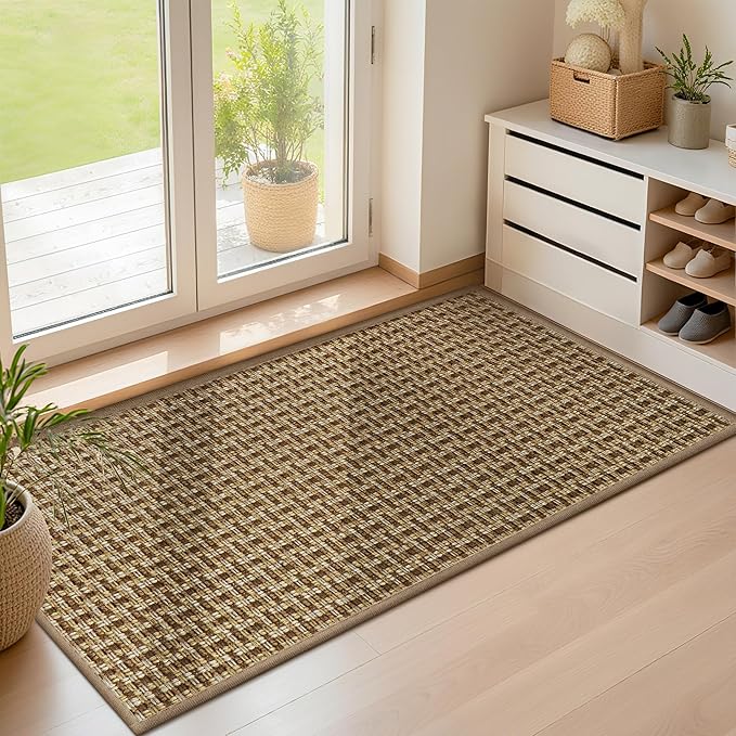 LEKEEPGO Door Mat Indoor Entrance 24"x47", Absorbent Indoor Door Mat Large, Non Slip Rubber Backing Inside Door Mats, Washable Floor Mat, Low-Profile Doormat for Front Door, Entryway, Entrance, Brown