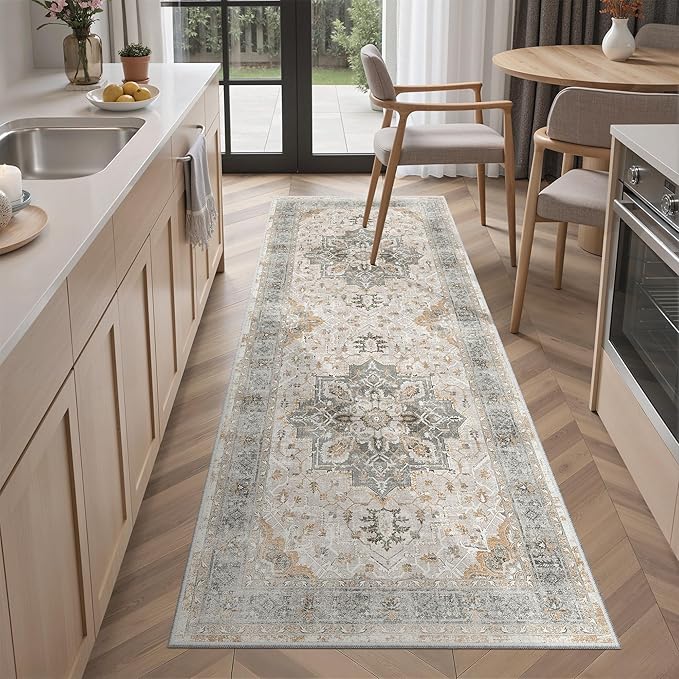Madane Hallway Runner Rug - 2x5 Rug Runner Washable Runner Rugs Non-Slip Low-Pile Kitchen Runner Rug Laundry Room Rug Throw Carpet for Entrance Bedroom Living Room (2'x5', Light Taupe Brown)