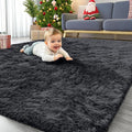 OLANLY 4x8 Area Rugs for Living Room Bedroom, Machine Washable Soft Fluffy Shaggy Bedside Rug, Indoor Floor Carpet for Kids Girls and Boys, Dorms, Nursery Rooms, Home Decor Aesthetic, Black