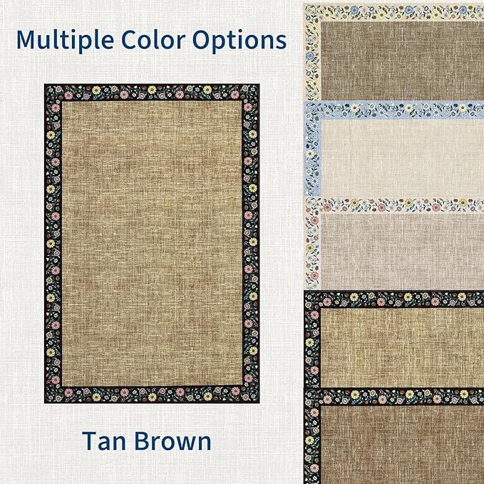 GarveeHome 4x6 Area Rugs for Bedroom Living Room Machine Washable Rugs Floral Bordered Small Carpet Non-Slip Stain Resistant Accent Carpet for Dining Room Table Apartment Office, Yellow