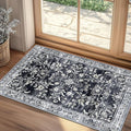 Yamaziot Washable Runner Rug 2x3 – Non Slip Small Entryway Rug Boho Floral Rug with Rubber Backing, Low Pile Faux Wool Distressed Carpet for Indoor Door Mat, Kitchen, Laundry Entrance, Navy/Black