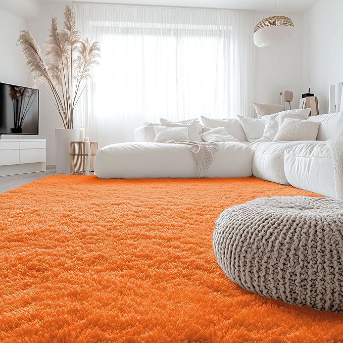 OLANLY 8x10 Machine Washable Large Area Rugs for Living Room, Bedroom, Soft Fluffy Shaggy Bedside Rug, Indoor Floor Carpet for Kids Girls and Boys, Dorms, Nursery, Home Decor Aesthetic, Orange