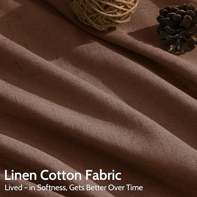 Extra Long Mocha Brown Linen Curtains 120 Inch for Living Room Rod Pocket Back Tab Light Filtering Semi Sheer Drapes Privacy High Ceiling Drapes for Vintage Rustic Farmhouse 52x120,2 Panels