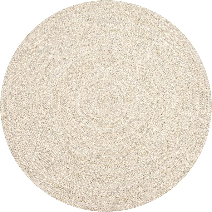 Hausattire Hand Woven Jute Braided Rug, 4’ Round – Off White, Reversible Boho Entry Area Rugs for Kitchen, Living Room, Nursery I Farmhouse Decorative Floor Rug, 4 Feet Round