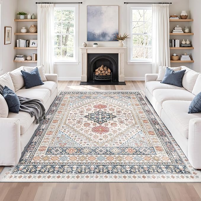 zesthome 5x8 Area Rugs for Living Room,Non-Slip Backing Washable Rugs,Vintage Large Area Rug，Stain Resistant Home Decor Rug (Multi,5'x8')
