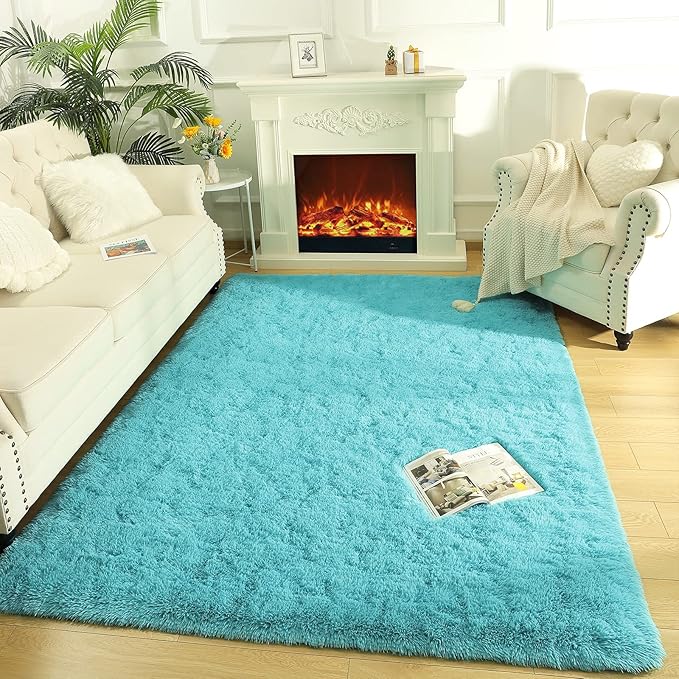 LOCHAS Ultra Soft Indoor Modern Area Rugs Fluffy Living Room Carpets for Children Bedroom Home Decor Nursery Rug 6x9 Feet, Blue