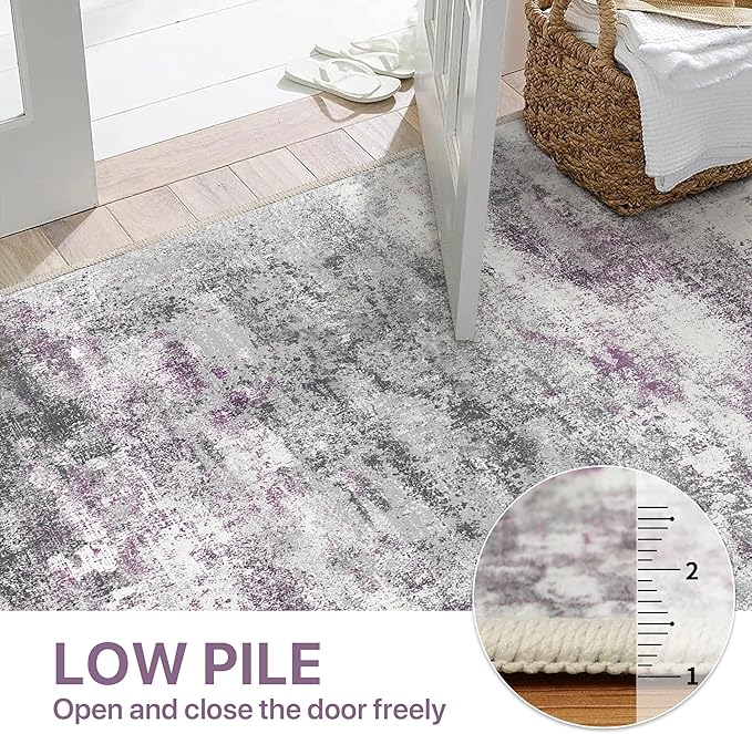Area Rugs 8x10 for Living Room Bedroom, Modern Abstract Machine Washable Rug, Large Soft Low Pile Floor Carpet with Non Slip Backing for Dining Room, Grey/Purple