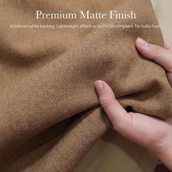 NICETOWN 100% Absolutely Blackout Linen Curtains for Bedroom Living Room, Gold Brown, 52" Wide, 2 Pieces, Privacy Vertical Thermal Insulated Window Drapes 84 inch Long for Shift Workers
