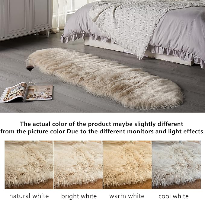 Arbosofe Ultra Soft Faux Fur Rug, Area Rugs, Beige Fluffy Shaggy Fur Rug for Bedroom & Living Room, Kids Room Decor, 2 x 6 Feet Sheepskin
