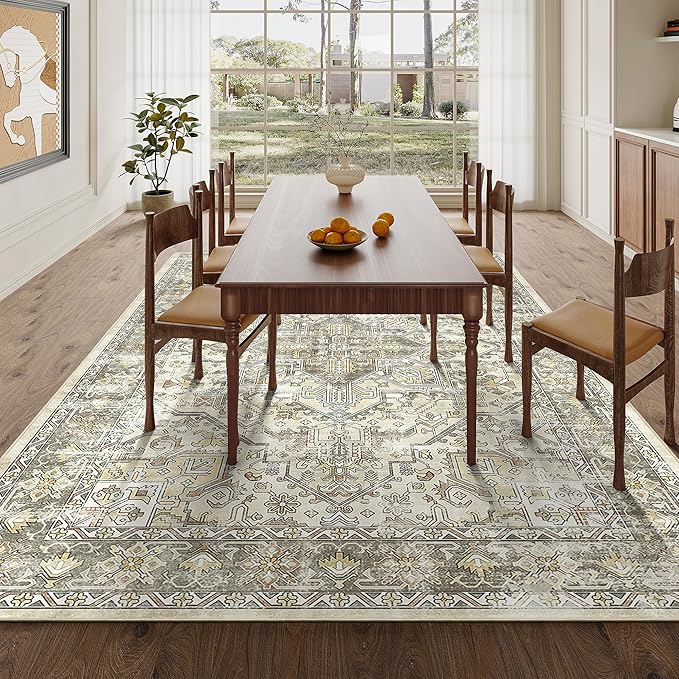 zesthome 6x9 Area Rug, Super Soft Washable Rugs for Living Room, Non-Slip Stain Resistant Vintage Rugs, Ultra-Thin Large Area Rugs (Beige/Brown,6'x9')