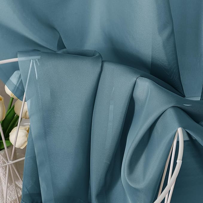 Aiyufeng Dusty Blue Sheer Curtains 96 Inches Long 2 Panels Set, Light Filtering Soft Airy Voile Rod Pocket Dusty Blue Sheer Window Drapes for Bedroom Living Room, Each 42Wx96L Inches