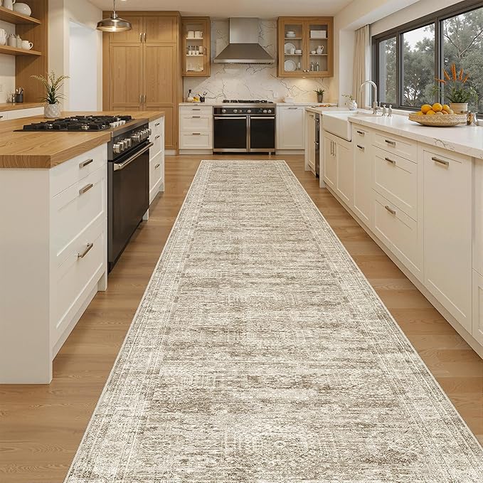 Hallway Runner Rug 3x16 - Vintage Non Slip Washable 16ft Kitchen Runner for Entrance Soft Long Carpet Runners for Living Room Bedroom Dining Room, Brown