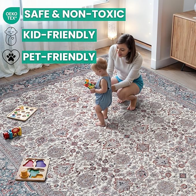 Machine Washable Runner Rug, 2.5 x 7 ft, Non-Slip Polyester