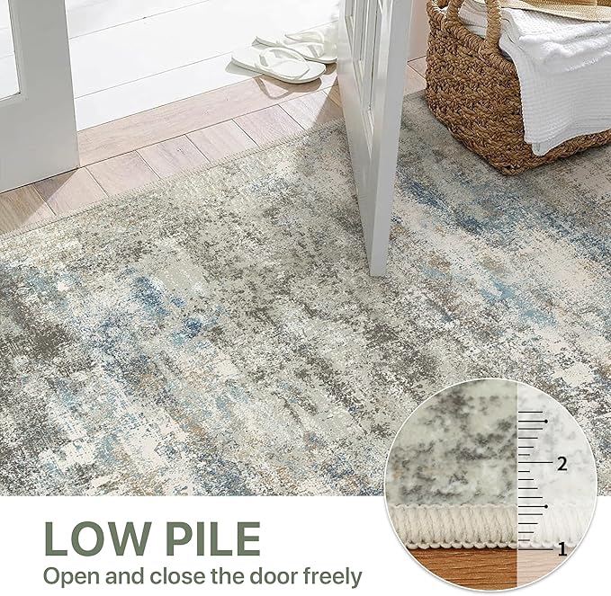 BEIMO Area Rugs 8x10 for Living Room Bedroom, Modern Abstract Machine Washable Rug, Large Soft Low Pile Floor Carpet with Non Slip Backing for Dining Room, Blue/Taupe