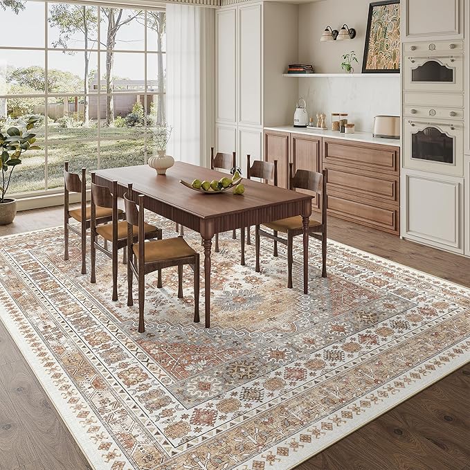 zesthome 10x12 Area Rugs,Stain Resistant Washable Rug,Ultra-Thin Rugs for Living Room,Bedroom,Non-Slip Backing Home Decor Large Area Rug (Orange,10'x12')