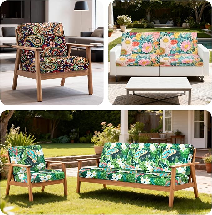 4Pcs Patio Stretch Cushion Covers,Outdoor Sofa Replacement Cover Slipcovers for Patio Furniture Cushion Covers, Washable Reusable Furniture Protector