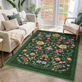 GarveeHome Washable Rug 3x5 Area Rugs for Living Room, Floral Rug for Bedroom, Soft Boho Non Slip Throw Rugs with Rubber Back, Low Pile Stain Resistant Vintage Floral Carpet for Dining Room, Green