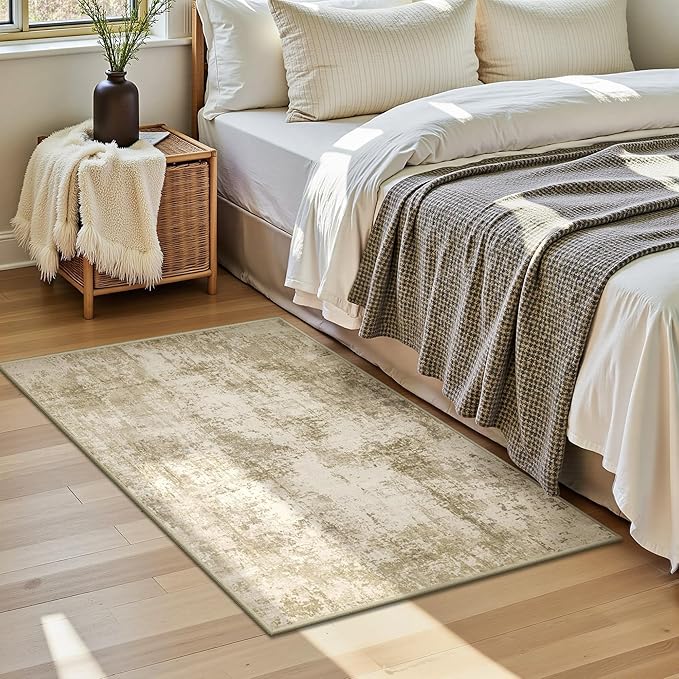 LEPEII 2x3 Rug, Modern Abstract Area Rugs for Entryway, Small Non-Slip Throw Rugs for Kitchen, Bathroom, Low Pile Lightweight Rectangle Washable Rug-Beige