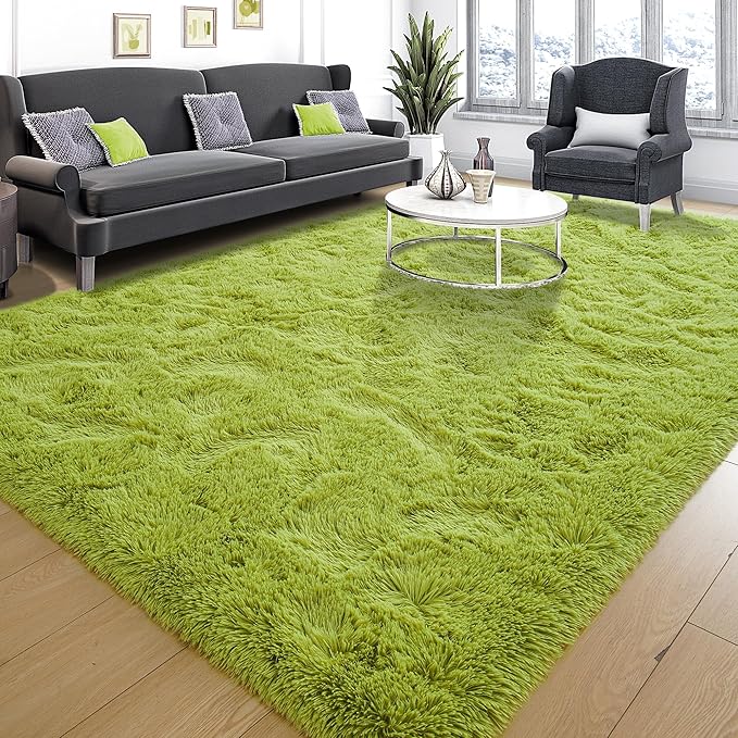 Tepook Area Rugs 9x12 for Living Room, Super Soft Fluffy Rugs for Bedroom, Modern Shaggy Rug Fuzzy Carpets for Kids, Plush Indoor Nursery Home Decor Rug with Non-Slip Bottom, Grass Green