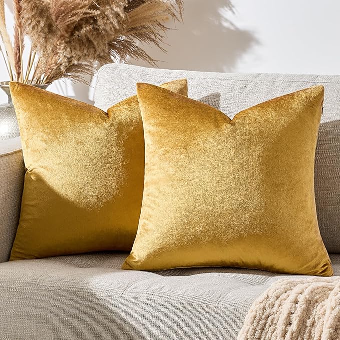 GIGIZAZA Golden Throw Pillow Covers 20x20 Decorative Velvet Cushion Covers Pack of 2 Pillowcase for Sofa