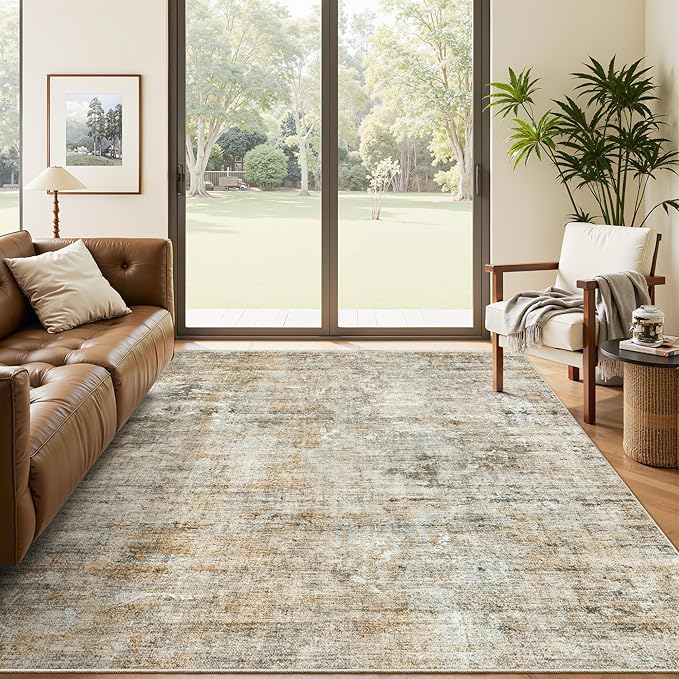Abstract Rug 5x7 Machine Washable Area Indoor Orange Low Pile Non-Slip Foldable Thin Accent Rugs for Bedroom Living Room Dining Room