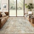 Soalmost 6x9 Abstract Area Rugs for Living Room 6 x 9 Washable Non Slip Low Pile Rugs for Bedroom Dining Room Foldable Thin Brown Grey
