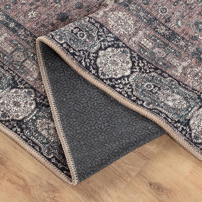 Area Rug 3' x 5' Cream Machine Washable Non-Slip Polyester