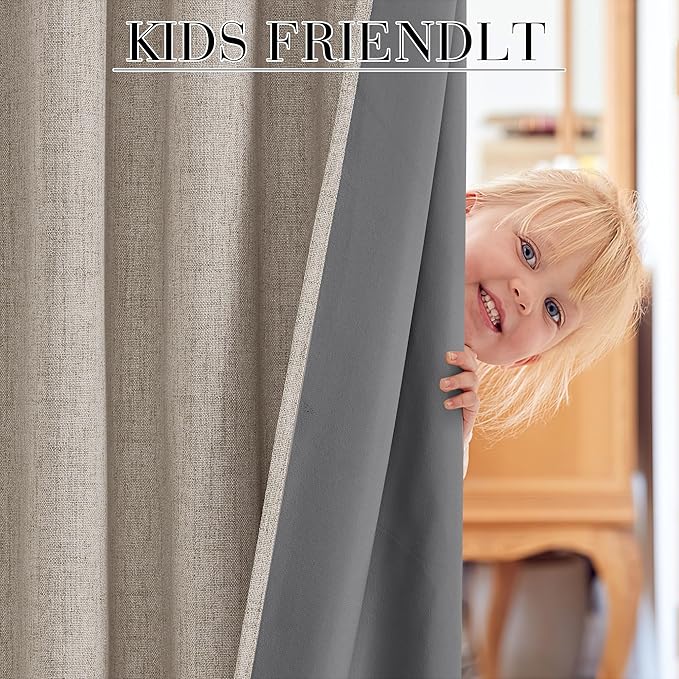 RYB HOME Natural Beige 100% Blackout Curtains 63 inch Long, Light Blacking & Thermal Insulated Curtains for Nursery/Bedroom/Kids'Room, Back Tab & Rod Pocket Window Treatment, W52 x L63, 2 Panels