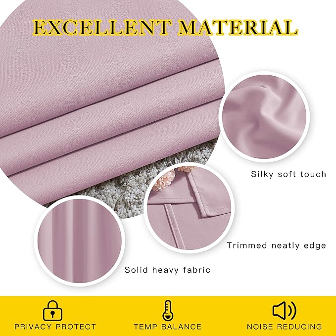 NICETOWN Room Darkening Grommet Curtain Panels - Living Room Curtains Thermal Insulated Window Treatments Privacy Draperies for Patio (W80 x L108, Baby Pink, 1 Pair)