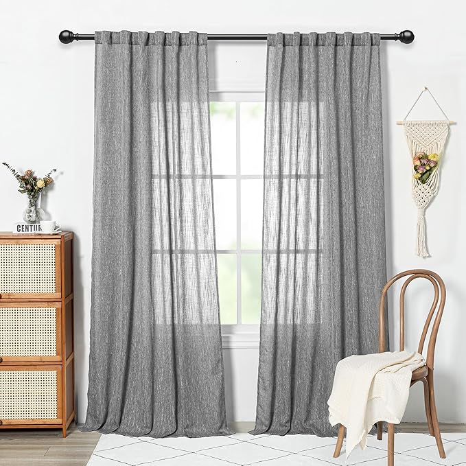 Curtain Panels in Dark Grey, Light-Filtering Cotton-Polyester Blend, 2 Pack