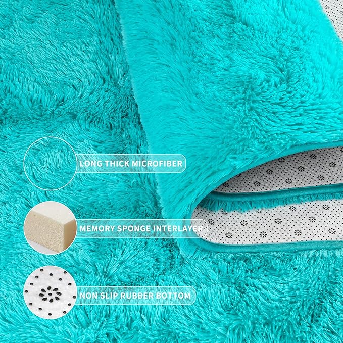 Tepook Fluffy Large Rugs for Living Room, Shag Area Rug 6x9 Soft Carpet for Bedroom, Modern Shaggy Rug for Kids Boys Girls, Plush Indoor Nursery Home Decor Rug with Non-Slip Bottom, Blue, 6 X 9 Feet